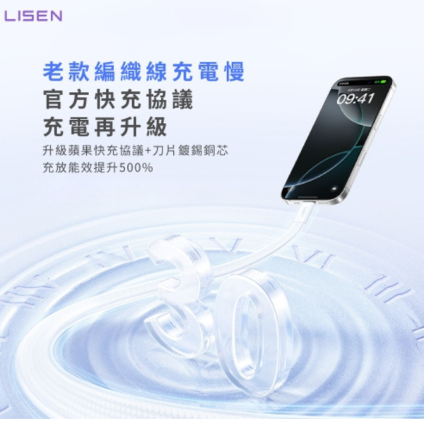 Lisen 27W TC to Lightning L606 充電線 快充線 超薄 果凍 適 iPhone 12 13 