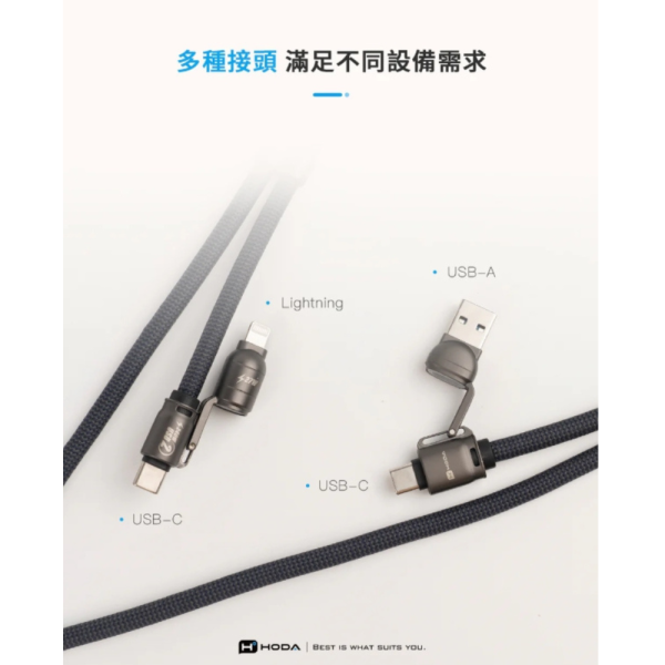 HODA 四合一 65w 手機 掛繩 充電線 揹繩 傳輸線 Lightning type c iPhone 16 15 