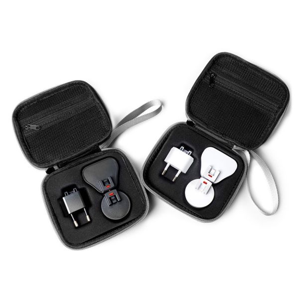 HODA 方形 旅充 卡扣版 萬國 附掛繩 收納包 轉接頭 3入 