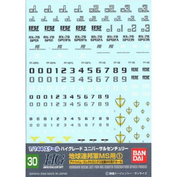 BANDAI 鋼彈專用水貼紙 030 1/144 地球聯邦軍MS用 BANDAI,鋼彈,專用,水貼紙,030,1/144,地球聯邦軍,MS,用