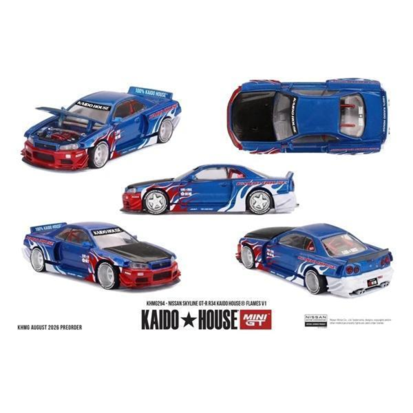 (預購) KAIDO HOUSE 1/64 日產 Nissan Skyline GT-R R34 Kaido House Flames V1 KHMG294 20260820 KAIDO HOUSE 1/64 日產 Nissan Skyline GT-R R34 Kaido House Flames V1 KHMG294