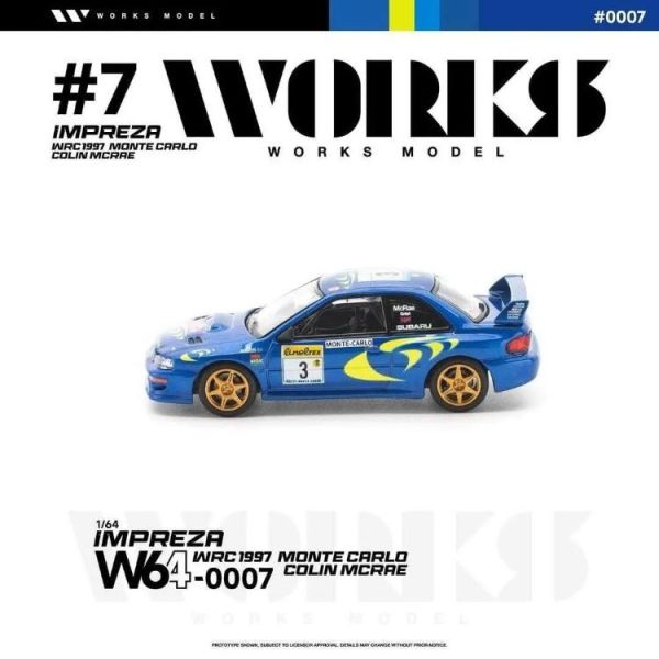 (預購) WORKS Model 1/64 速霸陸 SUBARU IMPREZA WRC 1997 MONTE CARLO COLIN MCRAE W640007 20260524 WORKS Model 1/64 速霸陸 SUBARU IMPREZA WRC 1997 MONTE CARLO COLIN MCRAE W640007