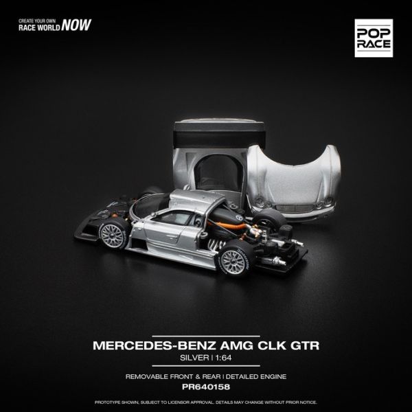 POP RACE 1/64 賓士 道路版 MERCEDES-BENZ AMG CLK GTR Silver 銀色 PR640158 POP RACE 1/64 賓士 道路版 MERCEDES-BENZ AMG CLK GTR Silver 銀色 PR640158