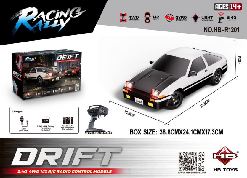 HB TOYS 1/12 R1201 DRIFT 頭文字D AE86  遙控車 白色 HB TOYS 1/12 R1201 DRIFT 頭文字D AE86  遙控車 白色