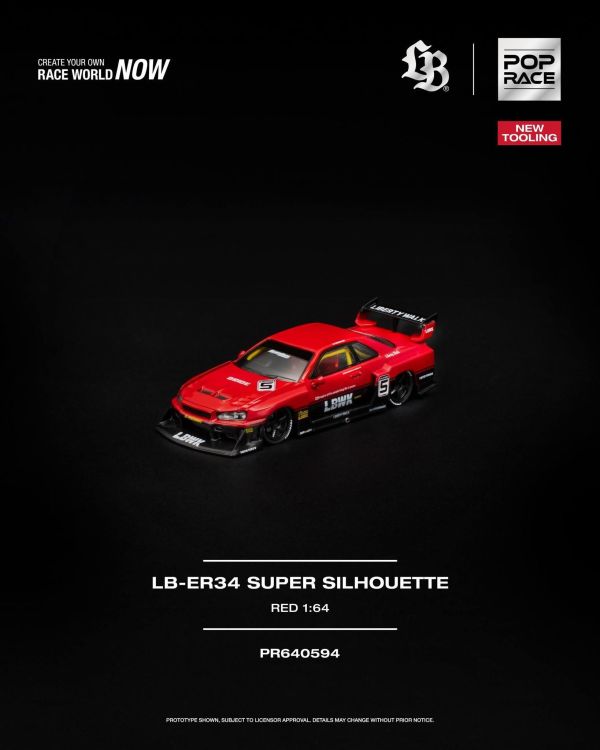 (預購) POP RACE 1/64 LB-ER34 SUPER SILHOUETTE RED PR640594 20261007 POP RACE 1/64 LB-ER34 SUPER SILHOUETTE RED PR640594