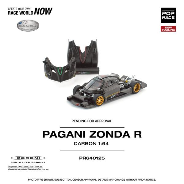 (預購) 新模具 POP RACE 1/64 帕加尼 PAGANI ZONDA R 前後可開 碳纖維塗裝 PR640125 20251107 新模具 POP RACE 1/64 帕加尼 PAGANI ZONDA R 前後可開 碳纖維塗裝 PR640125
