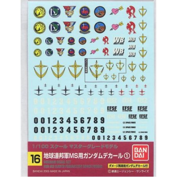 BANDAI 鋼彈專用水貼紙 016 1/100 地球聯邦軍 專用水貼01 BANDAI,鋼彈,專用,水貼紙,016,1/100,地球聯邦軍,專用,水貼,01,