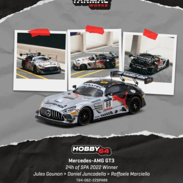 (預購) TARMAC WORKS 1/64 賓士 HOBBY64 Mercedes-AMG GT3 24h of SPA 2022 Winner T64-062-22SPA88 20260906 TARMAC WORKS 1/64 賓士 HOBBY64 Mercedes-AMG GT3 24h of SPA 2022 Winner T64-062-22SPA88