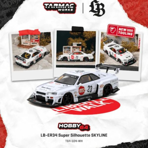 (預購) TARMAC WORKS 1/64 日產 HOBBY64 LB-ER34 Super Silhouette SKYLINE White T64-104-WH 20260607 TARMAC WORKS 1/64 日產 HOBBY64 LB-ER34 Super Silhouette SKYLINE White T64-104-WH