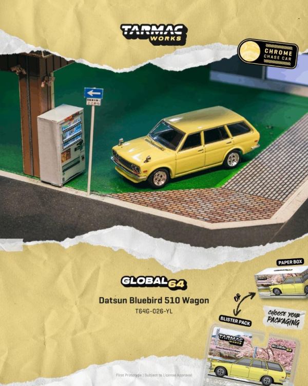 (預購) [吊卡版] TARMAC WORKS 1/64 Datsun Bluebird 510 Wagon Yellow T64G-026-YL 20260406 [吊卡版] TARMAC WORKS 1/64 Datsun Bluebird 510 Wagon Yellow T64G-026-YL