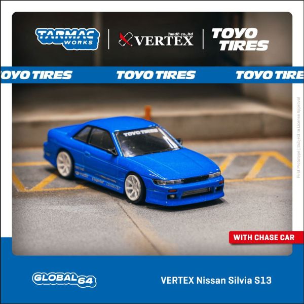 TARMAC WORKS 1/64 日產 VERTEX Nissan Silvia S13 TOYO TIRES 金屬藍 TARMAC WORKS 1/64 日產 VERTEX Nissan Silvia S13 TOYO TIRES 金屬藍