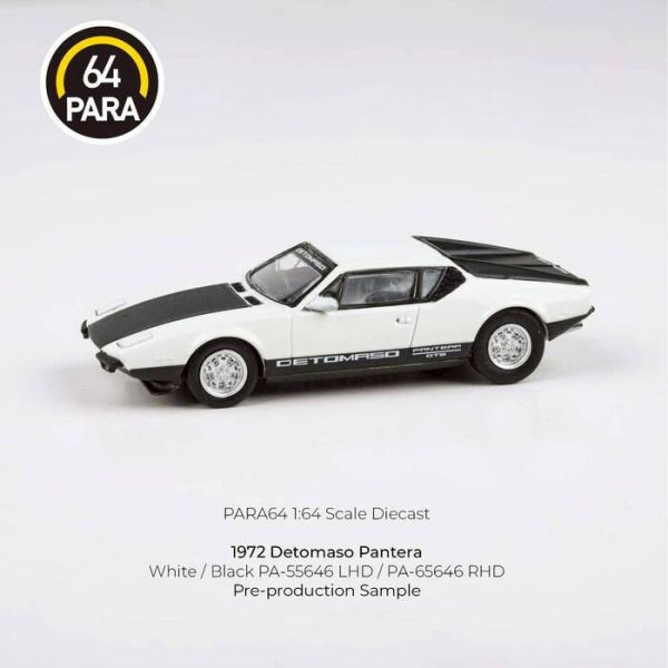 PARA64 1/64 德托馬索 1972 De Tomaso Pantera White / Black PA-55646 PARA64 1/64 德托馬索 1972 De Tomaso Pantera White / Black PA-55646