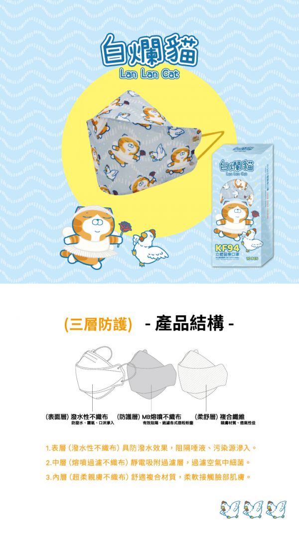 STW 善存 白爛貓 聞雞起舞款 成人立體型醫用口罩 10入 STW,善存,白爛貓,聞雞起舞款,成人立體型醫用口罩,10入,