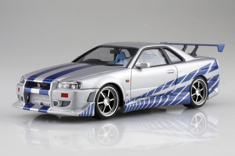 AOSHIMA青島 1/24 玩命關頭2 布萊恩 R34 Skyline GT-R 組裝模型  Movie Mecha WS-02 保羅 霍克 布萊恩·歐康納,玩命關頭,保羅霍克,GTR,