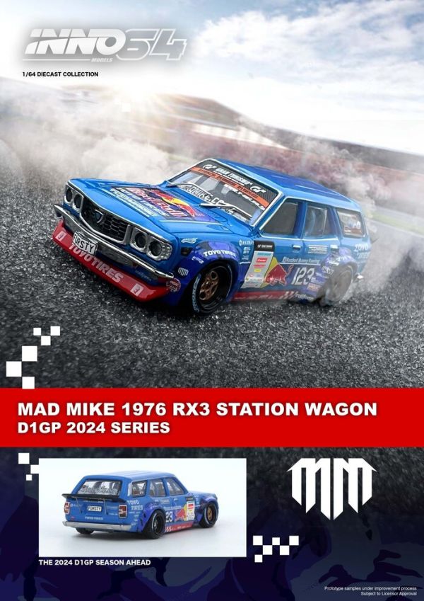 INNO64 1/64 馬自達 MAD MIKE 1976 MAZDA RX3 Station Wagon D1GP Series 2024 IN64-RX3P-D1GP24 INNO64 1/64 馬自達 MAD MIKE 1976 MAZDA RX3 Station Wagon D1GP Series 2024 IN64-RX3P-D1GP24