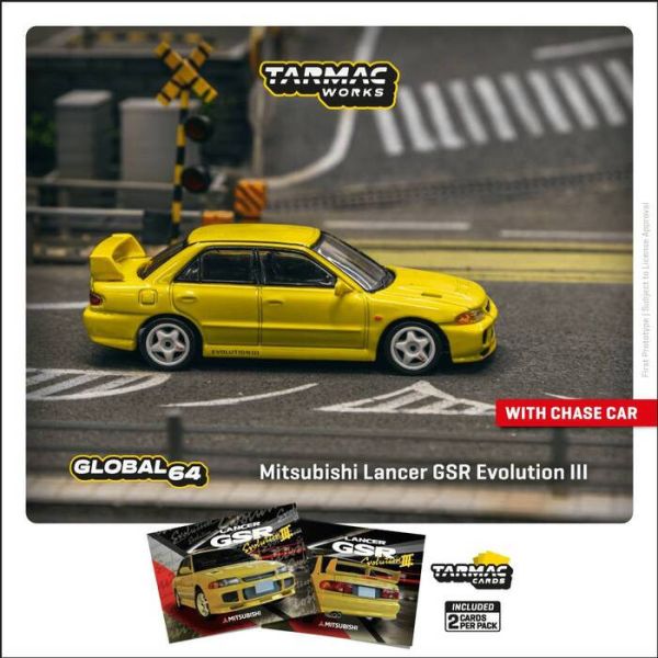 TARMAC WORKS 1/64 三菱 Mitsubishi Lancer GSR Evolution III EVO三代 耀眼黃 車模雙卡組 T64G-050-YL TARMAC WORKS 1/64 三菱 Mitsubishi Lancer GSR Evolution III EVO三代 耀眼黃 車模雙卡組 T64G-050-YL