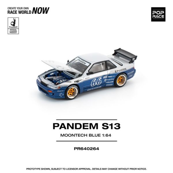 POP RACE 1/64 日產 Nissan PANDEM SILVIA S13 MOONTECH BLUE PR640264 POP RACE 1/64 日產 Nissan PANDEM SILVIA S13 MOONTECH BLUE PR640264