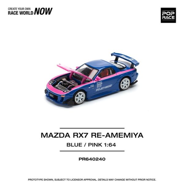 POP RACE 1/64 馬自達 MAZDA RX7 RE-AMEMIYA BLUE/PINK PR640240 POP RACE 1/64 馬自達 MAZDA RX7 RE-AMEMIYA BLUE/PINK PR640240