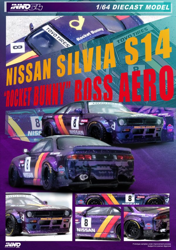 INNO64 1/64 日產 NISSAN SILVIA (S14) BOSS "ROCKET BUNNY" Purple INNO64 1/64 日產 NISSAN SILVIA (S14) BOSS "ROCKET BUNNY" Purple