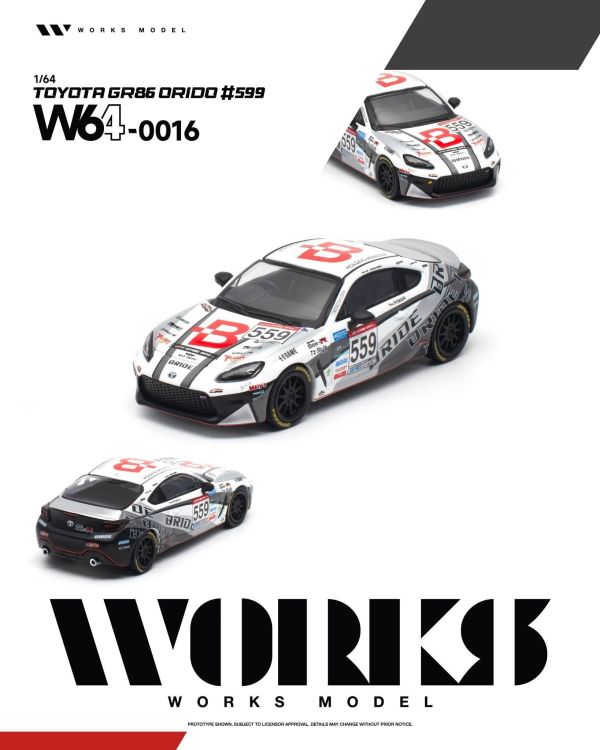 (預購) WORKS MODEL 1/64 豐田 TOYOTA GR86 ORIDO #599 W640016 20261011 WORKS MODEL 1/64 豐田 TOYOTA GR86 ORIDO #599 W640016