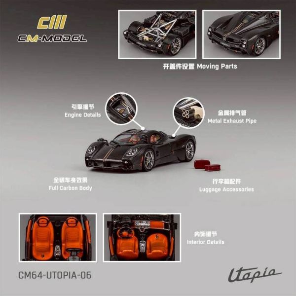 CM MODEL 1/64 帕加尼 Pagani Utopia Fullcarbon with red line 全碳紅線 CM MODEL 1/64 帕加尼 Pagani Utopia Fullcarbon with red line 全碳紅線