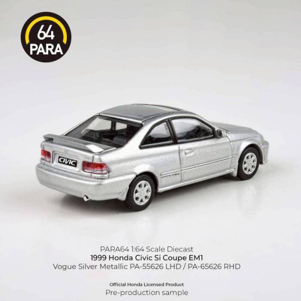 PARA64 1/64 本田 1999 Honda Civic EM1 Vogue Silver Metallic w/wing PA-55626 PARA64 1/64 本田 1999 Honda Civic EM1 Vogue Silver Metallic w/wing PA-55626