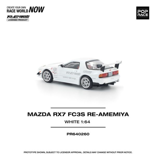 POP RACE 1/64 馬自達 MAZDA RX7 FC3S RE-AMEMIYA WHITE PR640260 POP RACE 1/64 馬自達 MAZDA RX7 FC3S RE-AMEMIYA WHITE PR640260