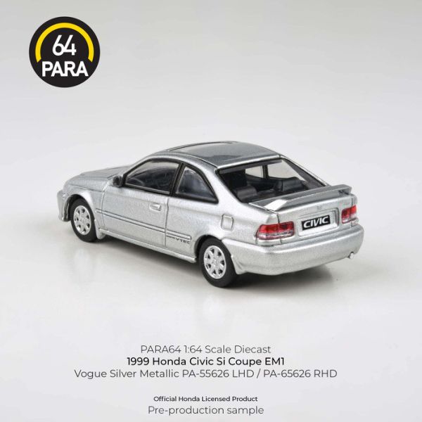 PARA64 1/64 本田 1999 Honda Civic EM1 Vogue Silver Metallic w/wing PA-55626 PARA64 1/64 本田 1999 Honda Civic EM1 Vogue Silver Metallic w/wing PA-55626