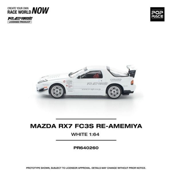 POP RACE 1/64 馬自達 MAZDA RX7 FC3S RE-AMEMIYA WHITE PR640260 POP RACE 1/64 馬自達 MAZDA RX7 FC3S RE-AMEMIYA WHITE PR640260