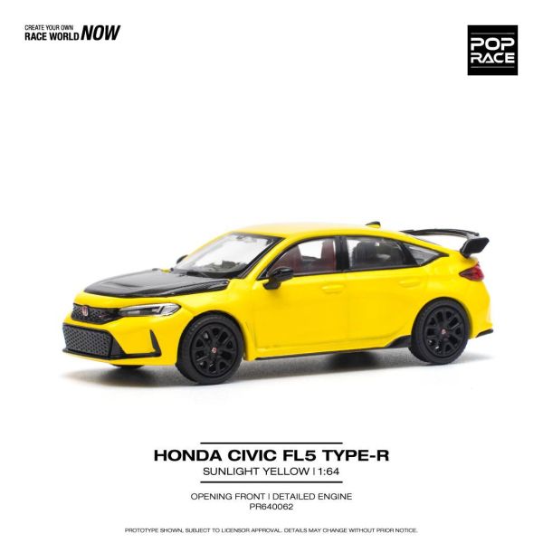 POP RACE 1/64 本田 HONDA CIVIC FL5 TYPE-R 11代喜美 日光黃 POP RACE 1/64 本田 HONDA CIVIC FL5 TYPE-R 11代喜美 日光黃