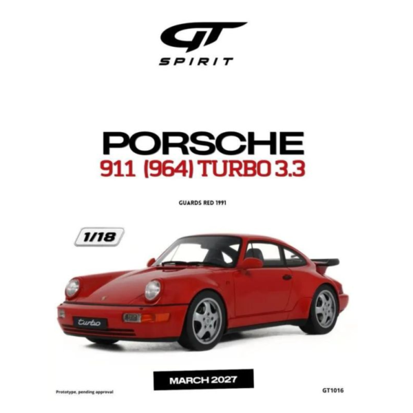 (預購) GT SPIRIT 1/18 保時捷 PORSCHE 911 (964) TURBO 3.3 GUARDS RED 1991 GT1016 20260928 GT SPIRIT 1/18 保時捷 PORSCHE 911 (964) TURBO 3.3 GUARDS RED 1991 GT1016