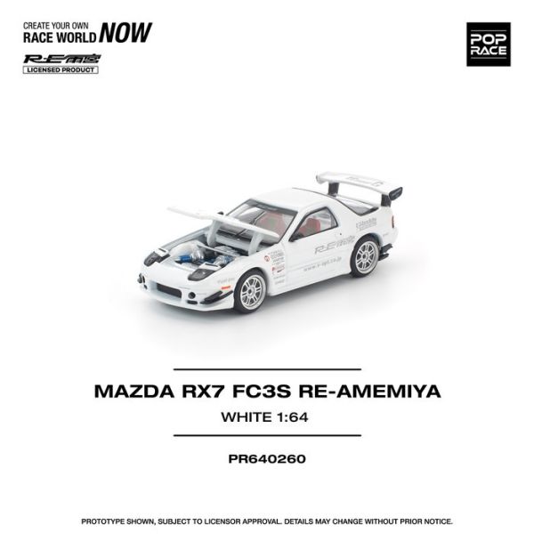 POP RACE 1/64 馬自達 MAZDA RX7 FC3S RE-AMEMIYA WHITE PR640260 POP RACE 1/64 馬自達 MAZDA RX7 FC3S RE-AMEMIYA WHITE PR640260