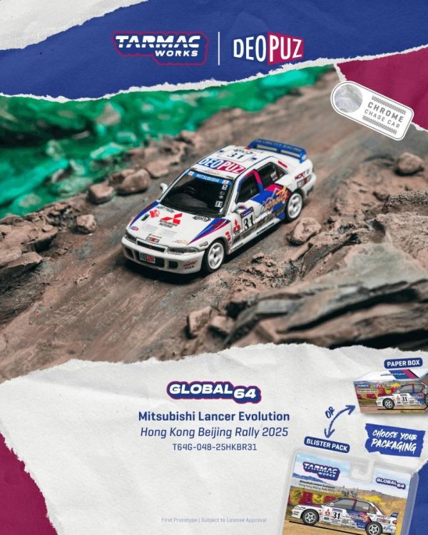 (預購) Tarmac Works 1/64 三菱 GLOBAL64 Mitsubishi Lancer Evolution Hong Kong Beijing Rally 2025 T64G-048-25HKBR31 20260824 Tarmac Works 1/64 三菱 GLOBAL64 Mitsubishi Lancer Evolution Hong Kong Beijing Rally 2025 T64G-048-25HKBR31