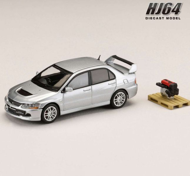 Hobby JAPAN 1/64 三菱 MITSUBISHI LANCER EVOLUTION 9 GSR + 展示引擎 金屬銀 Hobby JAPAN 1/64 三菱 MITSUBISHI LANCER EVOLUTION 9 GSR + 展示引擎 金屬銀