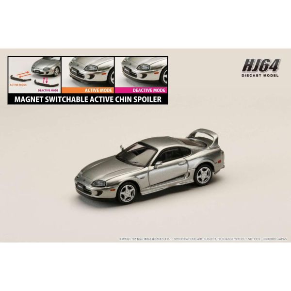 Hobby JAPAN 1/64 豐田 Toyota SUPRA RZ JZA80 金屬銀色 原廠選配改裝版 含磁吸式活動前下擾流板 Hobby JAPAN 1/64 豐田 Toyota SUPRA RZ JZA80 金屬銀色 原廠選配改裝版 含磁吸式活動前下擾流板