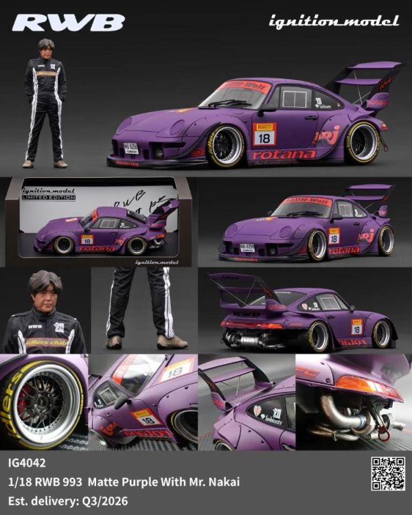 (預購) ignition model 1/18 RWB 993 Matte Purple With Mr. Nakai IG4042 20260507 ignition model 1/18 RWB 993 Matte Purple With Mr. Nakai IG4042