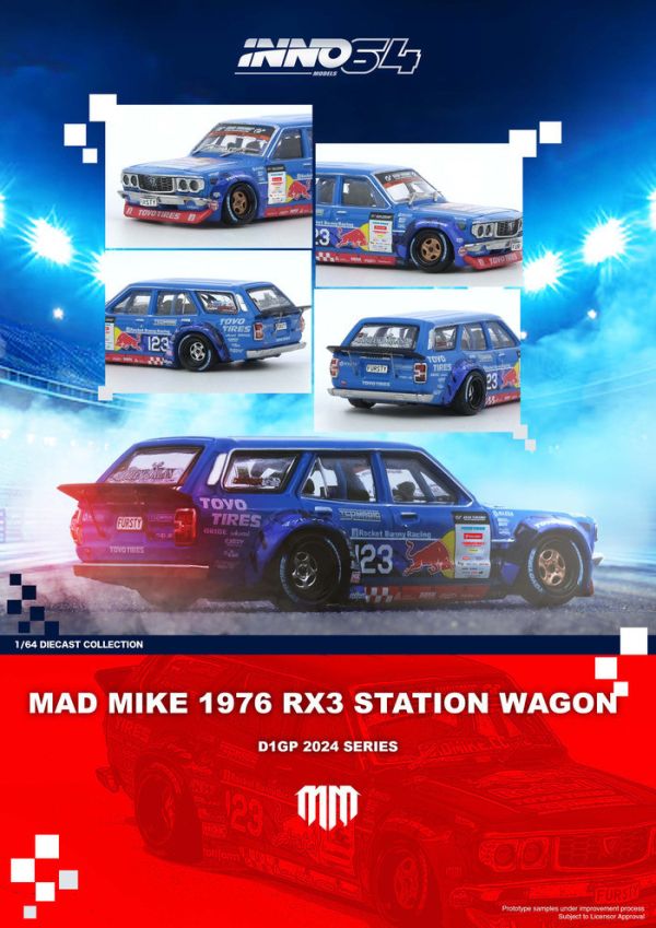 INNO64 1/64 馬自達 MAD MIKE 1976 MAZDA RX3 Station Wagon D1GP Series 2024 IN64-RX3P-D1GP24 INNO64 1/64 馬自達 MAD MIKE 1976 MAZDA RX3 Station Wagon D1GP Series 2024 IN64-RX3P-D1GP24