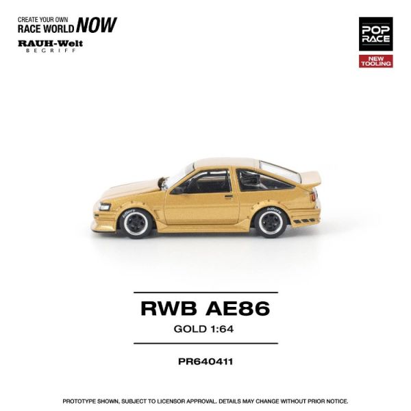 (預購) 新模具 POP RACE 1/64 豐田  RWB AE86 GOLD 金曜 PR640411 20251121 新模具 POP RACE 1/64 豐田  RWB AE86 GOLD 金曜 PR640411