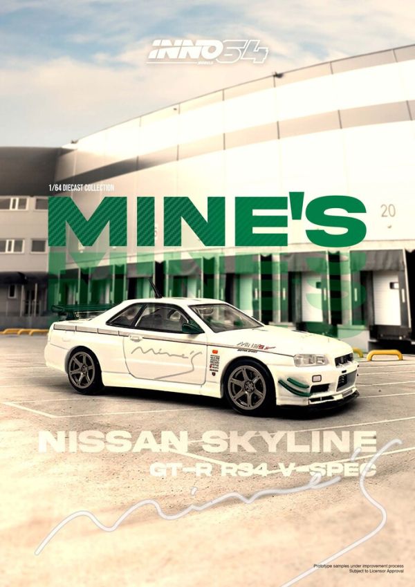 INNO64 1/64 日產 NISSAN SKYLINE GT-R (R34) V-SPEC Tuned by "MINE'S" IN64-R34VS-MINES INNO64 1/64 日產 NISSAN SKYLINE GT-R (R34) V-SPEC Tuned by "MINE'S" IN64-R34VS-MINES