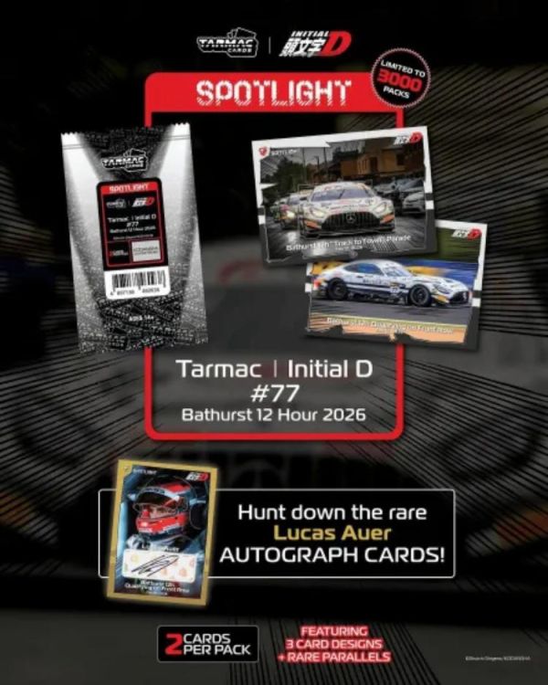 (預購) TARMAC CARDS 2026巴瑟斯特12小時耐力賽賽車77號車 TARMAC-頭文字D聯名限定卡包 一中盒20包販售 TC-TI77-B12HSL 20260511 TARMAC CARDS 2026巴瑟斯特12小時耐力賽賽車77號車 TARMAC-頭文字D聯名限定卡包 一中盒20包販售 TC-TI77-B12HSL