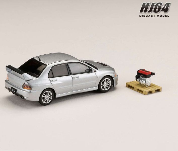 Hobby JAPAN 1/64 三菱 MITSUBISHI LANCER EVOLUTION 9 GSR + 展示引擎 金屬銀 Hobby JAPAN 1/64 三菱 MITSUBISHI LANCER EVOLUTION 9 GSR + 展示引擎 金屬銀