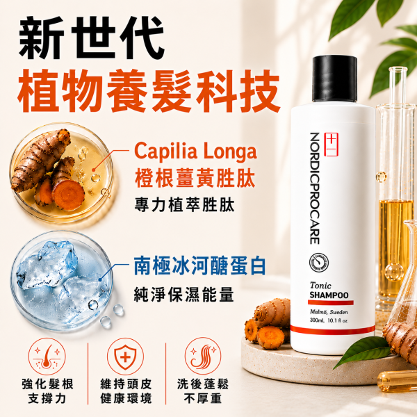 【強健髮根】北歐風華洗髮乳 300ml 異常落髮
髮線變寬
豐盈蓬鬆
強健髪根
頭髮變細
活絡頭皮