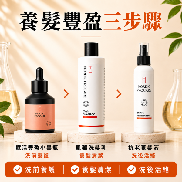 【強健髮根】北歐風華洗髮乳 300ml 異常落髮
髮線變寬
豐盈蓬鬆
強健髪根
頭髮變細
活絡頭皮