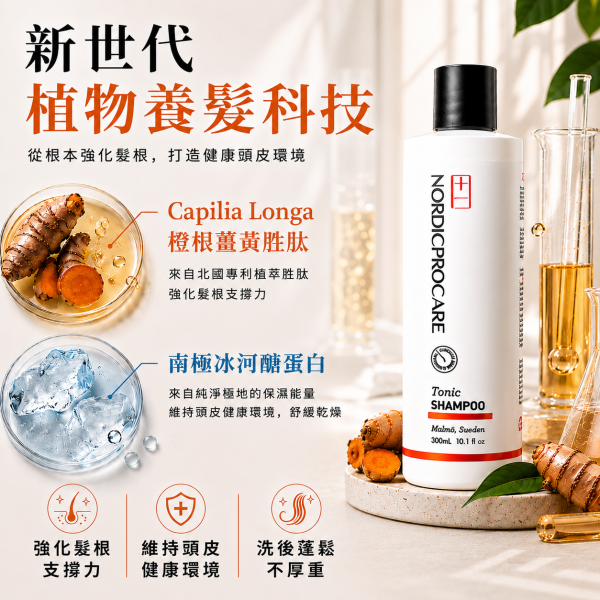 【強健髮根】北歐風華洗髮乳 300ml 異常落髮
髮線變寬
豐盈蓬鬆
強健髪根
頭髮變細
活絡頭皮