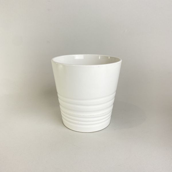 白色寬口橫紋盆器 