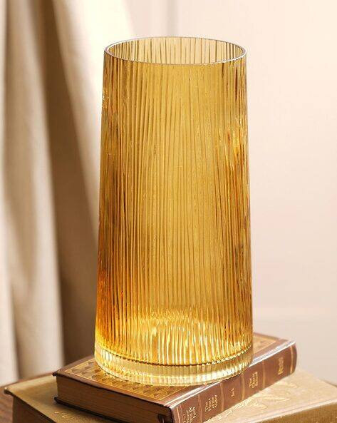 琥珀黃寬口柱狀花瓶 