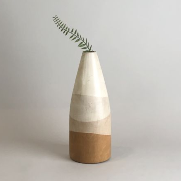 木質窄口淺色塊花器 