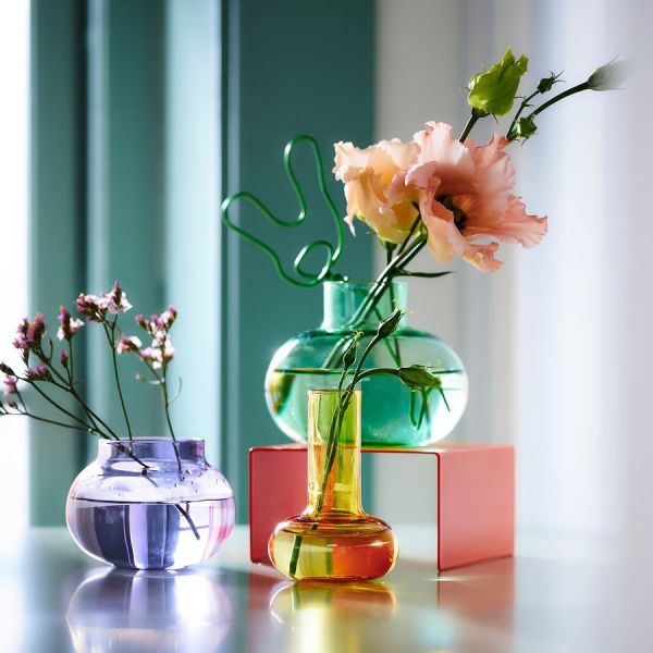 彩色玻璃迷你花器三件組 