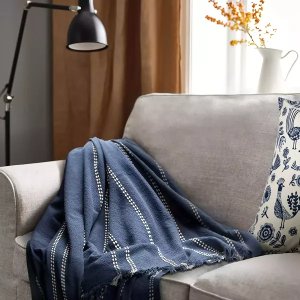 藍底白條紋蓋毯 