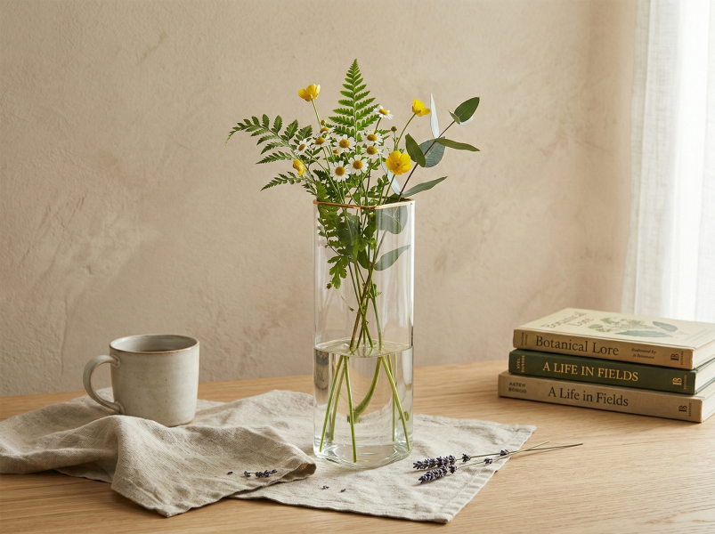 金邊玻璃方形柱花器 